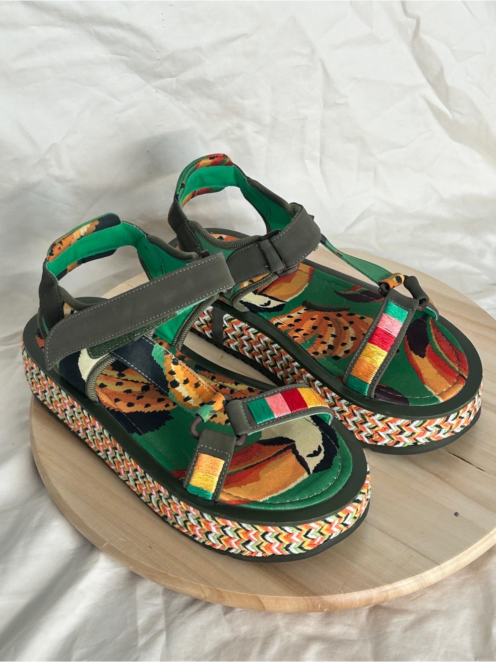 Farm Rio Womens Toucan Tropical Platform Sandals Adjustable 10